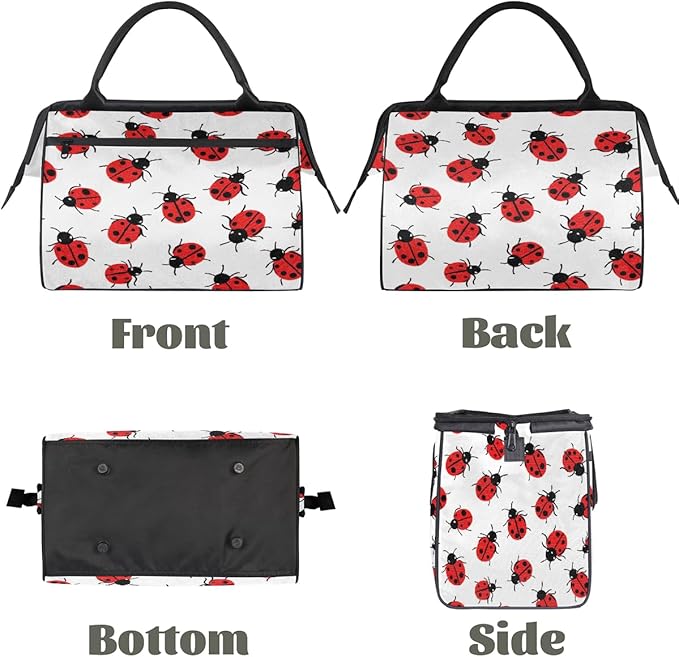 Large Travel Duffle Bag for Women Men,Waterproof Weekender Overnight Bag Carry on Tote Bags for Gym Sport Business Trip,Ladybug On White Duffel Bags