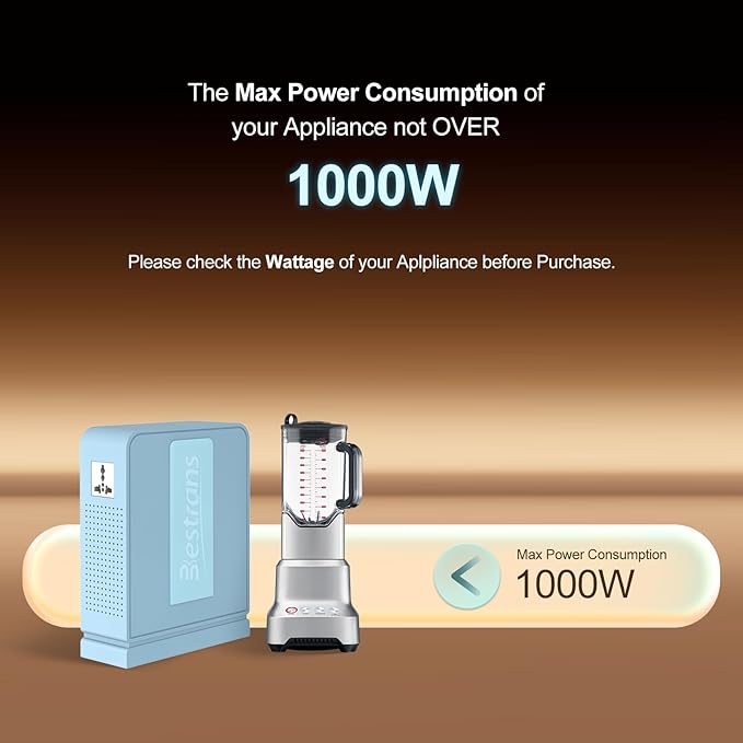 1000W Step Up Transformer 110v to 220v Converter, Heavy Duty Voltage Converter 110v to 220v with Dual Outlets, Overload Protection & Ultra-Quiet Design for Home Appliances, Light Blue