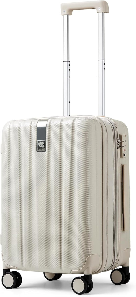 Hanke 20 Inch Expandable Carry on Luggage 22x14x9 Airline Approved Lightweight PC Hard Shell Suitcases with Wheels Travel Luggage Rolling Suitcase Travel Luggage Bag for Weekender(Ivory White)