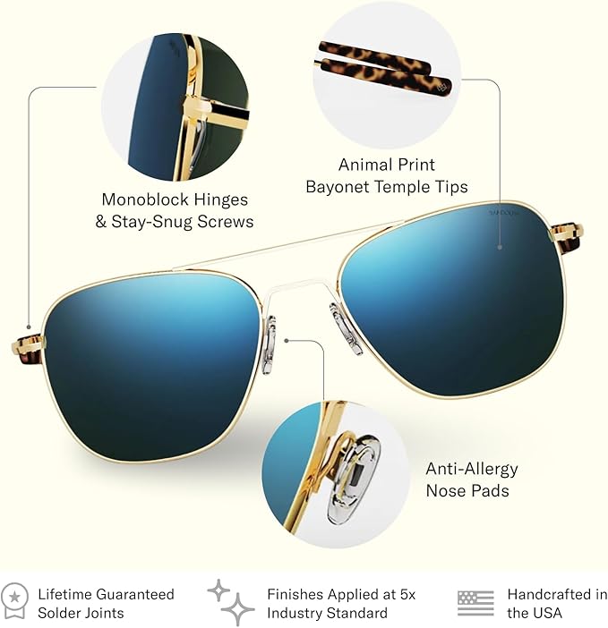 Randolph Eyewear Aviator Sunglasses for Men & Women – Non-Polarized & Polarized Lenses, 23k Gold UV Protection Sunglasses