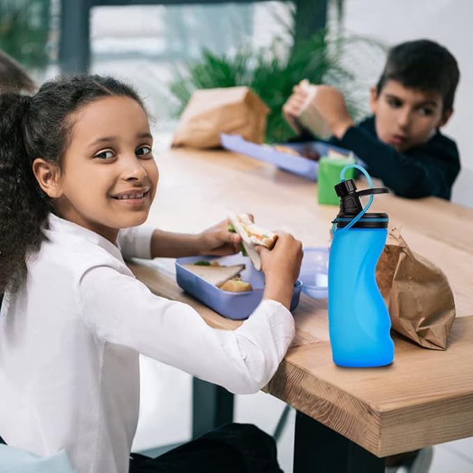 E-Senior Collapsible Water Bottle BPA Free - Foldable Water Bottle for Travel Sports Bottles with Triple Leak Proof Lightweight 17oz (Upgraded Ocean Blue)