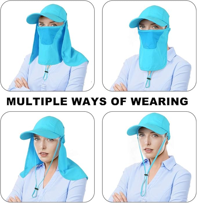 Foldable Sun Cap, Fishing Hats, UPF 50+ Protection Caps with Face Mask Neck Flap