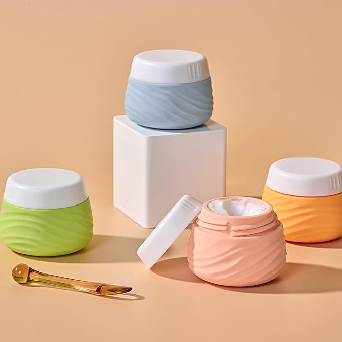 Travel Containers for Toiletries, Silicone Jar with Lid Eternal Moment, TSA Approved Travel Size Bottles with Clear Bag, Leak-proof Traveling Accessories Cosmetic for Lotion Face Body Cream (4 Pack)