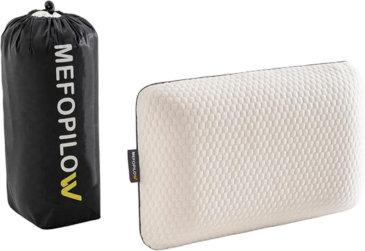 Memory Foam Travel Pillow with Washable Cover & Carry Bag – Compact, Soft & Breathable Neck Pillow for Airplane, Camping & Car (White- Without Spare Cover, 15.7x9.8x3.9 inches)