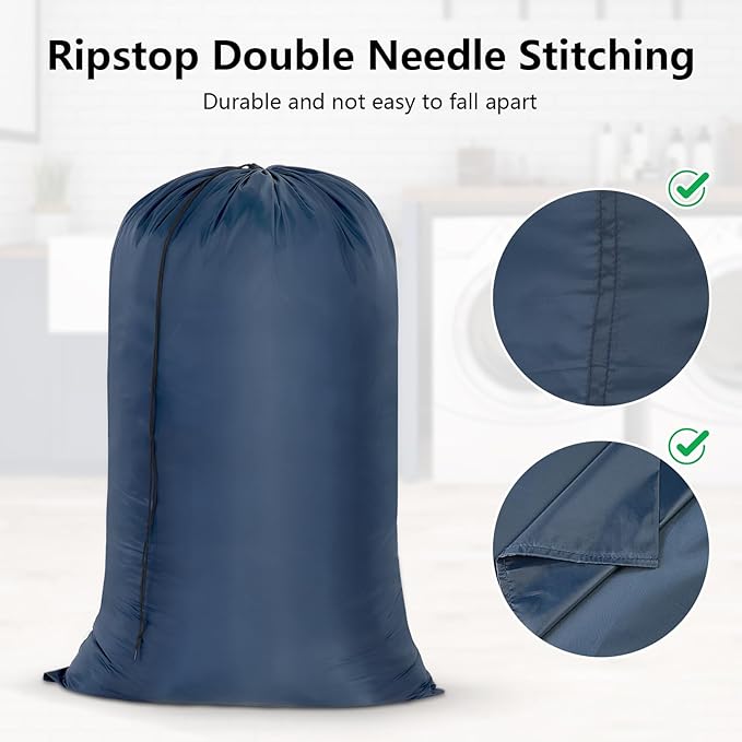 OTraki 28x45 Inch Laundry Bag 2PCS Heavy Duty Laundry Dirty Clothe Travel Wash Bag Extra Large Hamper Bag Drawstring Laundry Basket Liner Bag for Camp College Dorm (Navy Blue)