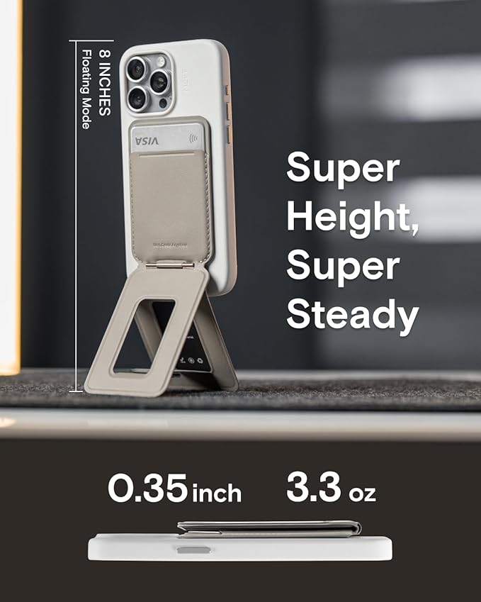 MOFT Phone Tripod Wallet, 3 in 1 Phone Stand Wallet, NFC-Supported Magnetic Phone Stand, MOVAS Vegan Leather Adjustable Card Holder, Taupe