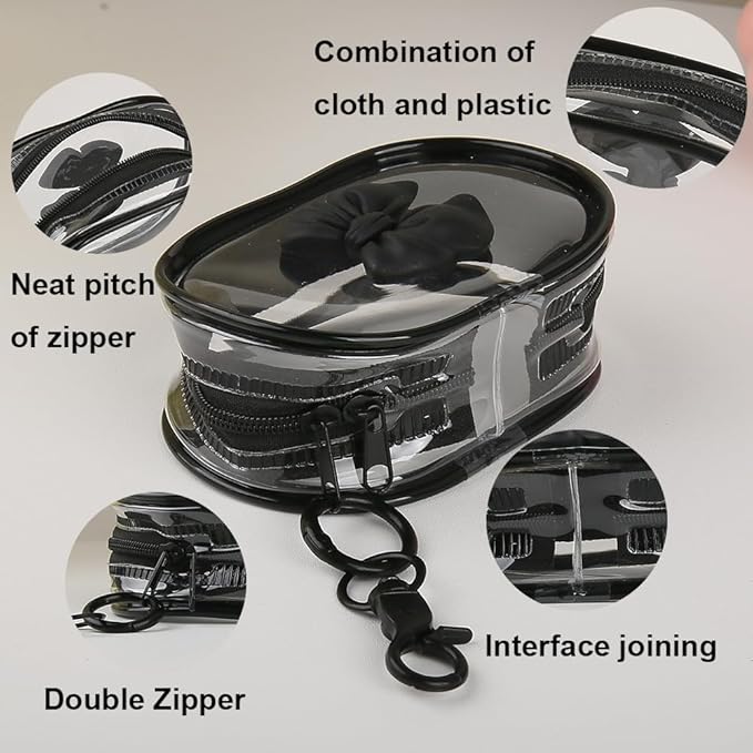 Charging Cable Storage Bag, Cute 3D Bow Tie Waves Design Transparent Compact Travel Cables Carrying Storages Case Electronic Accessories Charger Cord Wire Organizer, Black Bow