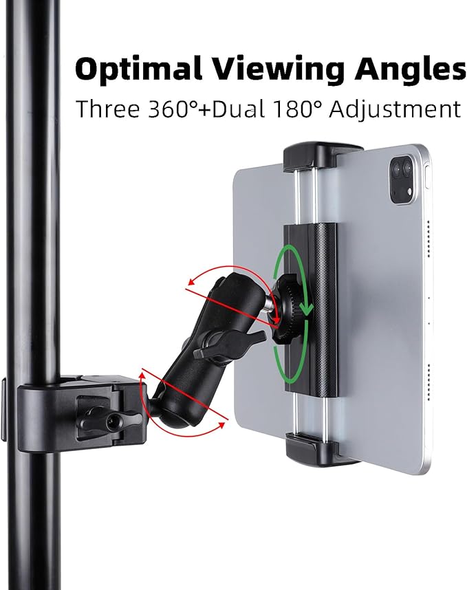 Spin Bike Tablet Holder for iPad, Phone Holder Stand Exercise Bike Handlebar Mount for Treadmill Stationary Bicycle Elliptical Spin Bike Stroller Mic Stand, Compatible with iPad, iPhone (4.7-13")