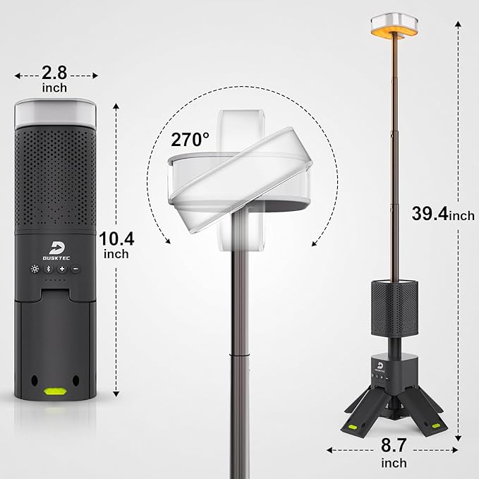 DUSKTEC Telescopic Camping Light, 14000mAh Rechargeable Camping Lantern Built-in Magnetic Stand with Speaker, Portable IPX5 Waterproof Outdoor Lamp for Emergency, Power Outage, Hiking, Fishing