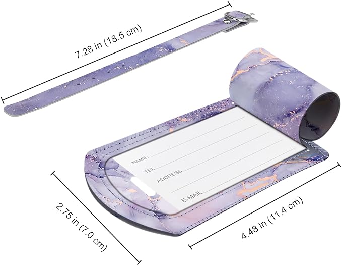 FINTIE 2 Pack Luggage Tags, Leather Name ID Labels with Privacy Cover for Travel Bag Suitcase, Theme - Lilac Marble