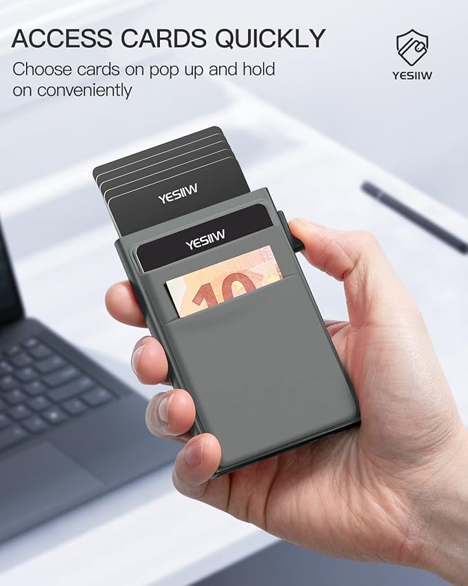 YESIIW Credit Card Holder Wallet for Men RFID Blocking Slim Minimalist Metal Wallet with Money Pocket Contactless Card Protector