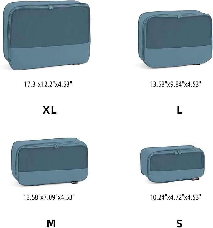 4 Piece Compression Packing Cubes for Suitcases and Backpack, Lightweight Travel Organizers (Gray Blue)