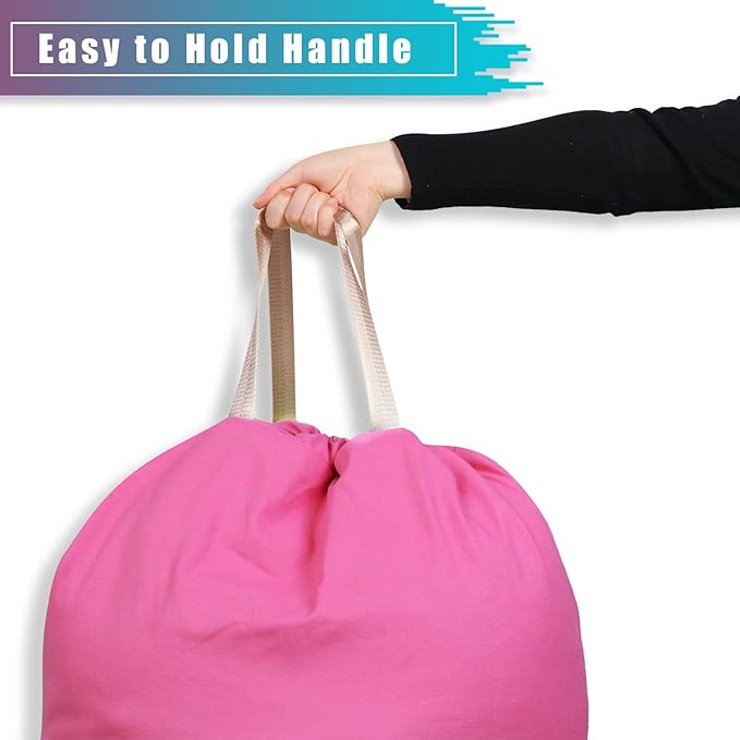 LOLOMLO Extra Large Canvas Laundry Bags with Handles & Drawstring Closure, Heavy Duty Tears Resistant Clothes Storage Travel Bags,25.5"x34",Hot Pink