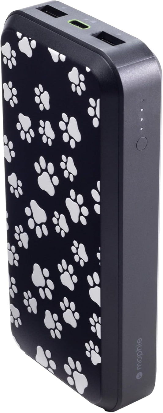 Mophie powerstation prime20 - Ultra-Compact Portable Power Bank with 20,000mAh Internal Battery, 18W USB-C PD Fast Charging, 3-Device Simultaneous Charging, Dog Paws