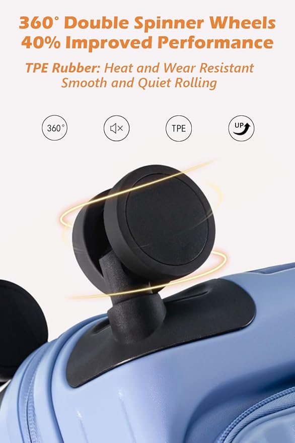 HotWay 20 Inch Expandable Carry On Luggage with Cup Holder, Hardside TSA Approved Luggage with Spinner Wheels, Top Opening Suitcase For Travel, White