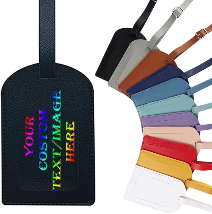 Custom Luggage Tags Faux Leather Privacy Protection Personalized Luggage Tags Travel (Black)