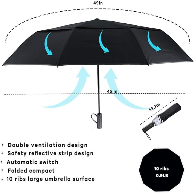 MRTLLOA 42/49 Inch Compact Windproof Travel Umbrella for Rain, Lightweight, Portable, Automatic, Strong, Waterproof Folding Umbrellas for Women, Men and Teenagers