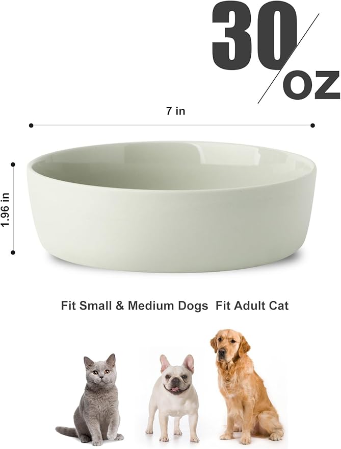 UBEE Ceramic Dog Bowl, 7 inch Dog Dish Dog Food Bowl, Pet Food Water Dish Feeding for Medium Small Dogs and Large Cat, Light Grey