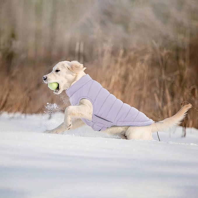 Lelepet Reversible Dog Coat Waterproof Dog Jacket Windproof Puffer Vest for Winter Warm Lightweight Coats for Large Dogs Adjustbale Hook & Loop Pet Apparel with Leash Hole, Golden Retriever, 3XL