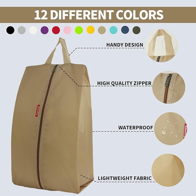 6pcs Portable Shoe Organizer, Travel Pouches with Zipper, Golf Shoe Bags, Clothes Bags, Soccer Cleats Bag Shoe Pouch for Gym, Waterproof, Odor-Resistant (Khaki)