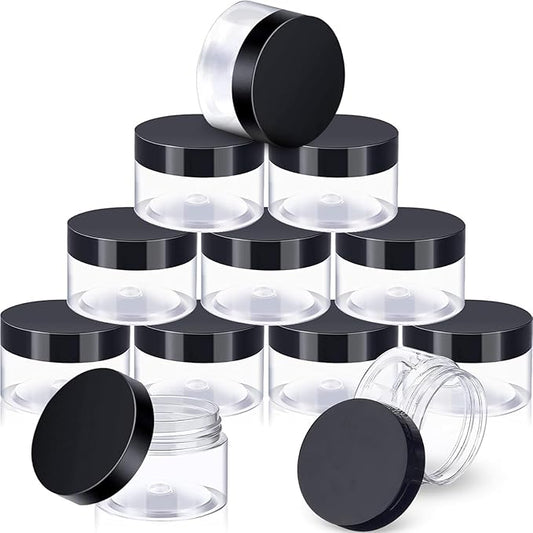 12 Pack 3 oz Plastic Container Jars with Lids Round Clear Travel Cosmetic Container Jars for Toiletries, Lotion, Cream, Ointments, Makeup, Rhinestone, Samples, Kitchen Storage (Black)