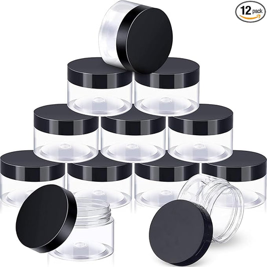 SATINIOR 12 Pack 4 oz Plastic Container Jars with Lids Round Clear Travel Cosmetic Container Slime Jars for Toiletries, Lotion, Cream, Ointments, Makeup, Rhinestone, Samples, Kitchen Storage(Black)