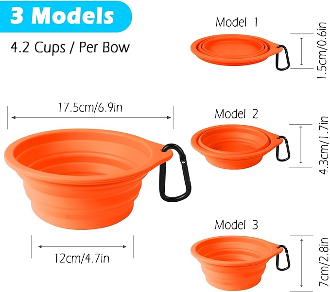 PetBonus 2-Pack Large Silicone Collapsible Dog Bowls, 34oz/1000ml BPA Free Portable Foldable Travel Bowl for Pet Cat, Food Water Feeding Dish for Camping with 2 Carabiners (Green, Orange)
