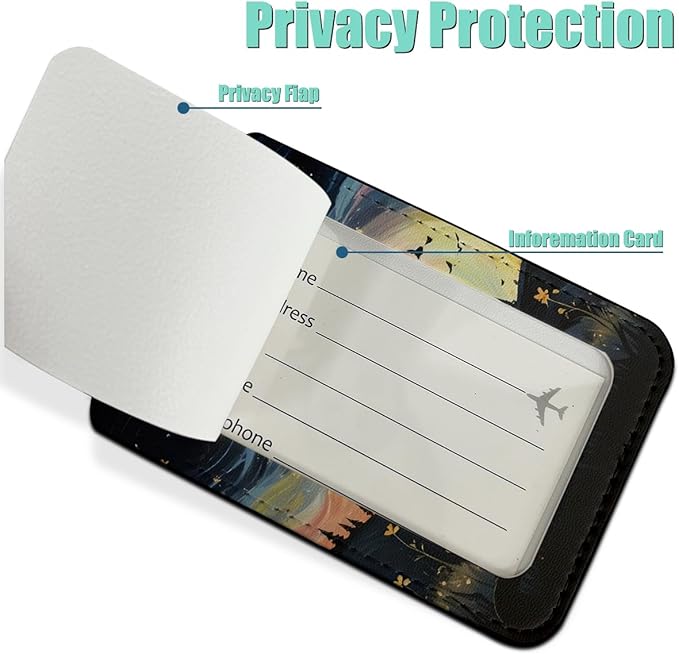 2 PCs Floral Cat Stuff Luggage Tag, Suitcase Tags with Privacy Flap and Metal Loop, Luggage Tags for Suitcases, Identifiers Travel Essentials Bag Tag, Cat Lovers Gifts for Women Girls Friends Sister