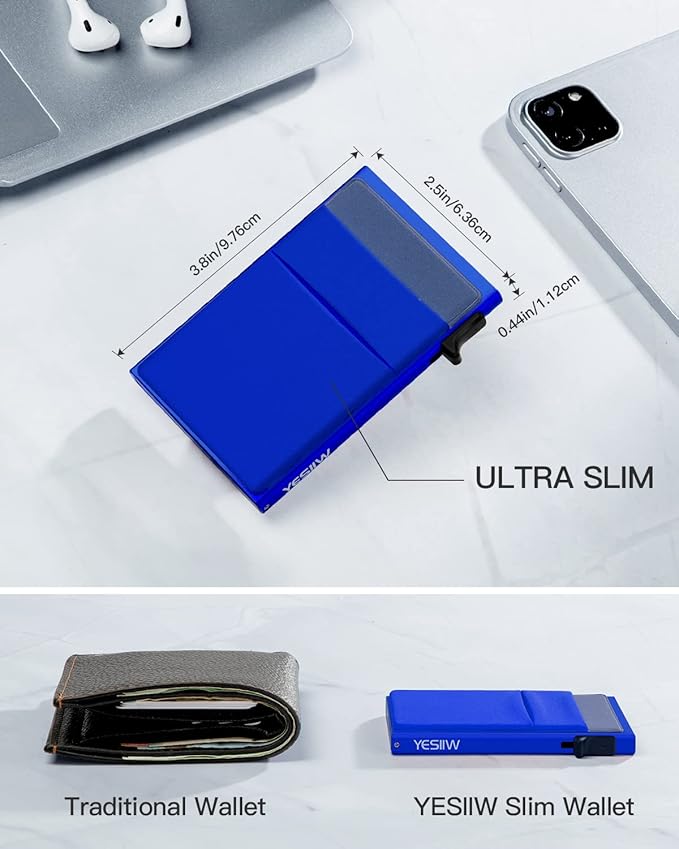 YESIIW Credit Card Holder Wallet for Men RFID Blocking Slim Minimalist Metal Wallet with Money Pocket Contactless Card Protector