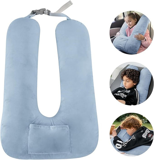 Car Pillow for Kids, Travel Pillow for Car, Toddler Travel Pillow for Sleeping Carseat Pillow for Adults, Removable and Washable Covers, Long Car Ride Essentials, Blue-Skin-Friendly
