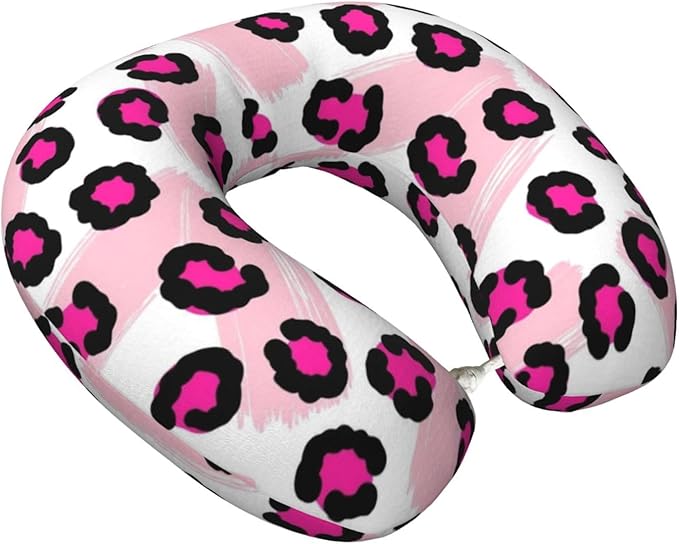 Travel Pillow for Boys and Girls, Comfortable Neck Chin Head Support Cushion Pink Cheetah Animal Skin Leopard Print, Comfortable for Airplanes Car Sleeping Rest