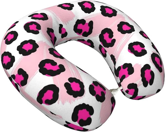 Travel Pillow for Boys and Girls, Comfortable Neck Chin Head Support Cushion Pink Cheetah Animal Skin Leopard Print, Comfortable for Airplanes Car Sleeping Rest