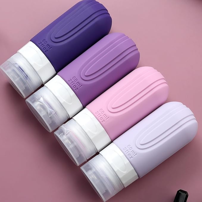 Travel Bottles for Toiletries, Tsa Approved 2oz Travel size Bottles, BPA Free Leak Proof Travels Toiletry Containers, Traveler Accessories with Toiletry Bag for Shampoo Liquid (4 Pack)