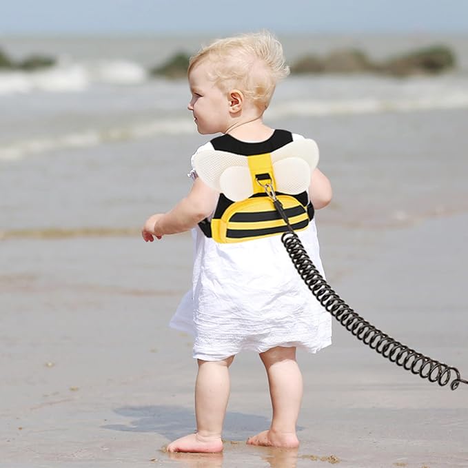 Accmor Toddler Harness Leash + Anti Lost Wrist Link, Cute Bee Kids Harness Backpack with Leash, Child Harness Leash Safety Wristband Strap Belt Protector Christmas Gift for Baby Boys Girls to Outdoor