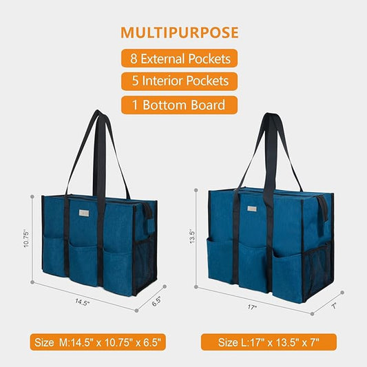 TOPDesign Utility Water Resistant Tote Bag with 13 Pockets, Top Zipper Closure & Thick Bottom Support, for Working Women