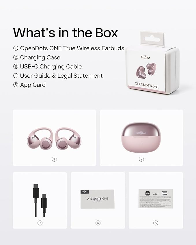 SHOKZ OpenDots ONE-Open-Ear Headphones, Clip-On Earbuds-Wireless Bluetooth Earbuds with Microphone-Secure, Lightweight, Comfort-Premium Dolby Audio-Water Resistant-Fast Charging-Up to 40 hrs Playtime