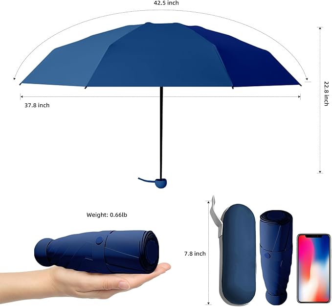 Travel Mini Compact Folding Umbrella with Case - UV Sun & Rain Protection, Lightweight Portable Pocket Umbrella for Women Men Kids, Fits Purse Backpack