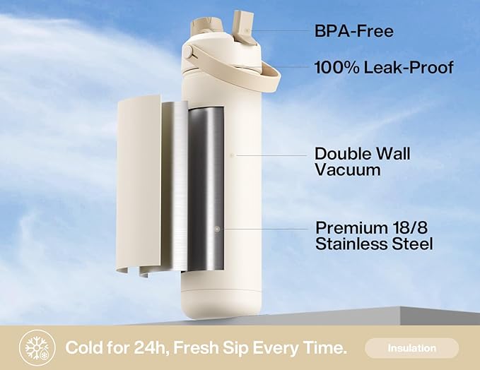 POWCAN 26 oz Insulated Water Bottle with 2-in-1 Straw and Spout Lid, Keep Cold 24H, Leak-Proof, Fits in Car Cup Holder, Stainless Steel Water Bottle for Sports, Travel, Gym and School (Pumpkin Patch)