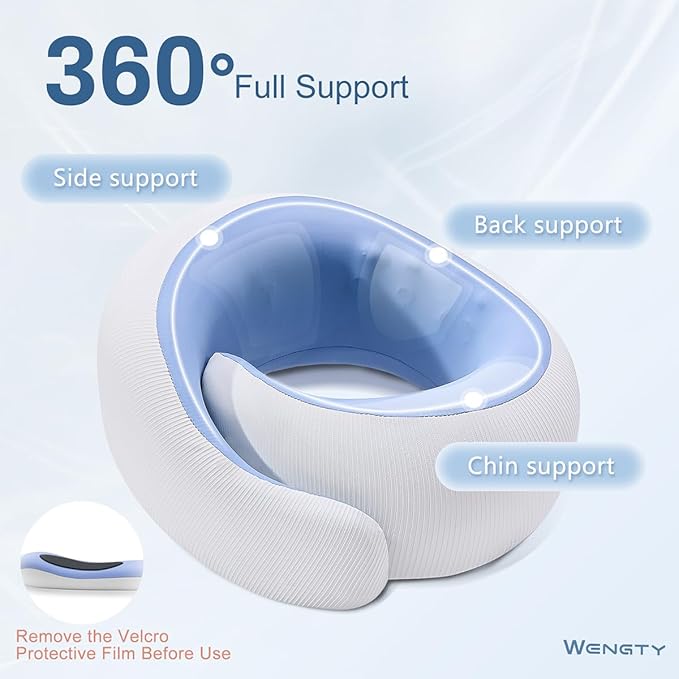 Neck Pillow for Traveling,Travel Neck Pillow for Airplanes,Portable,Smooth & Cooling Fabric,100% Pure Memory Foam,Neck Pain Relief with Breathable 360º Ergonomic Support for Long Flight(Blue)