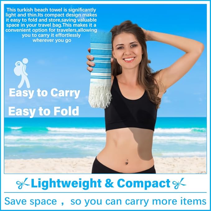 Thin Turkish Beach Towel Lightweight Soft Cotton Extra Large XL Oversized Sand Free Sandproof Absorbent Quick Dry Towels Cloud Bath Pool Travel Compact Essentials Accessories for Adult Gifts