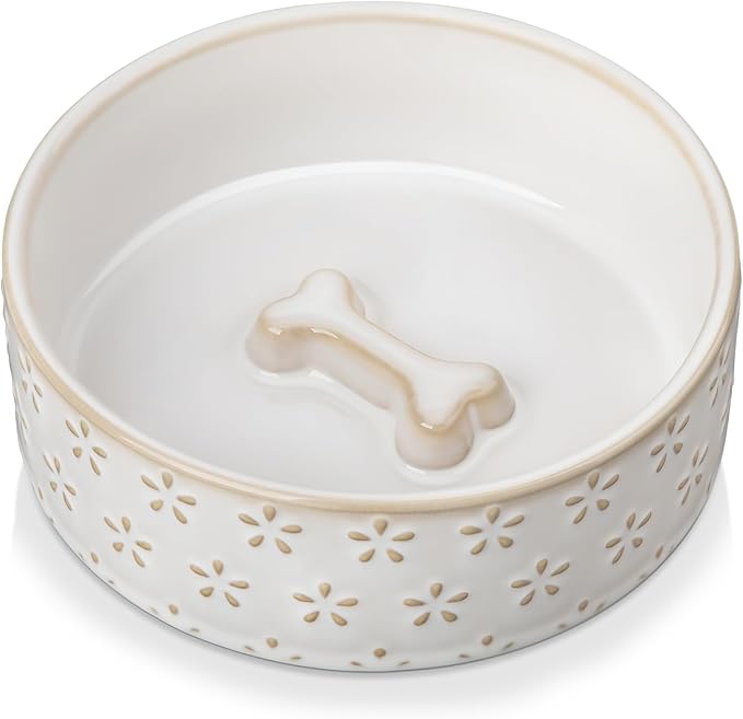 MALACASA Ceramic Dog Food Bowl, 1.5 Cups or 14oz Dog Food Water Dish for Small Breeds, Cats Pet Bowl Dishwasher & Microwave Safe, Five-Leaf Grass, Series Lydia