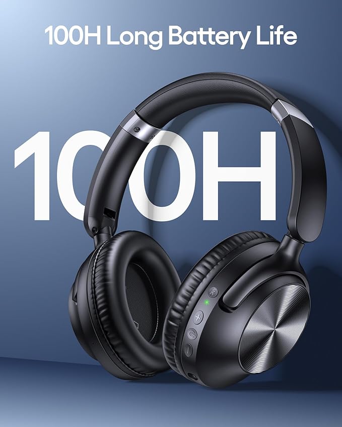 TAGRY Hybrid Active Noise Cancelling Bluetooth Headphones 100H Playtime Wireless Over Ear Headphone with Fast Charging Hi-Res Audio Headsets Comfort Earcups for Commute Travel Office Phone PC Black