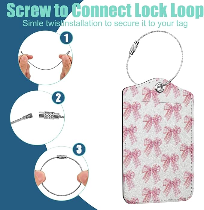 2 PCs Preppy Bow Luggage Tag, Suitcase Tags with Privacy Flap and Metal Loop, Coquette Luggage Tags for Suitcases, Identifiers Travel Essentials Bag Tag, Preppy Gifts for Women Girls Friends