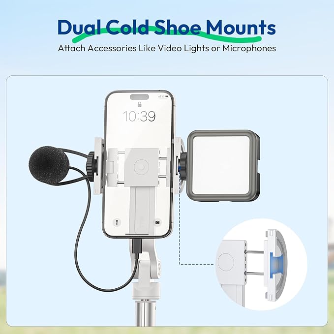 ULANZI TT88 Magnetic Tripod for iPhone 17, 57" Extendable Selfie Stick w Remote, 2-in-1 Phone Clip & Dual Cold Shoe Mounts-Lightweight Phone Tripod Stand for Vlogging, Travel, Video Recording, White