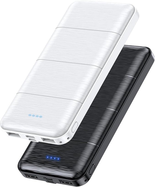 Portable-Charger-Power-Bank - 2 Pack 15000mAh Dual USB Power Bank Output 5V3.1A Fast Charging Portable Charger Compatible with Smartphones and All USB Devices (Deep Black and White)