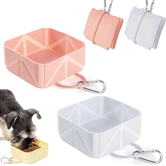 2-Pack Silicone Collapsible Dog Bowls, Portable Foldable Expandable Travel Pet Dog Cat Bowls, Pet Feeding Watering Dish for Walking Parking Traveling (Gray & Pink)