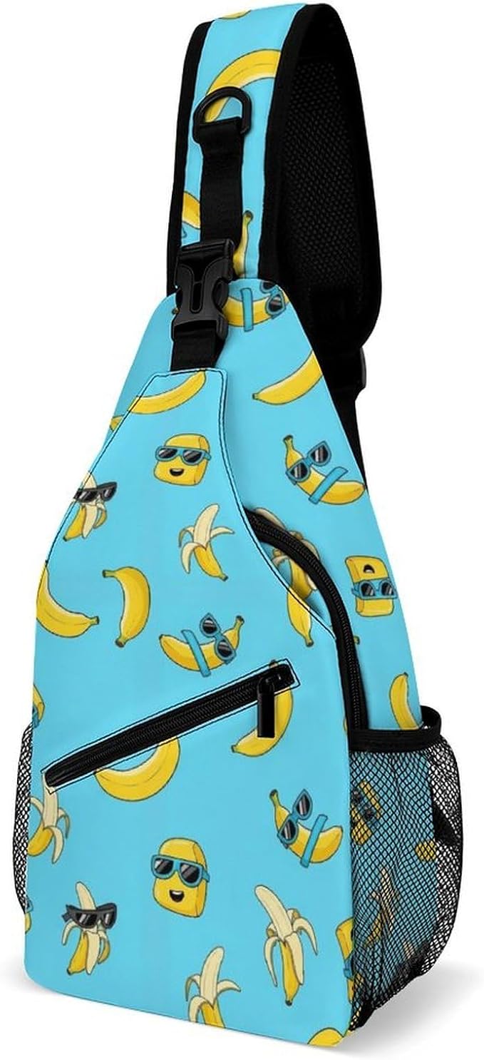 SWEET TANG Casual Sling Backpack for Men Chest Shoulder Crossbody Backpack, Unbalance Gym Funny Sack, Cute Banana Travel Bag Outdoor Hiking Daypack