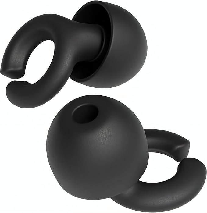 Hush Hoops Ear Plugs, Ultra-Soft Reusable Silicone Plugs with Horseshoe Shape for Comfort, Designed for Sleep and Sound Suppression, 17dB (NRR) Noise Reduction Rating, Black, 1 Pair with Travel Case