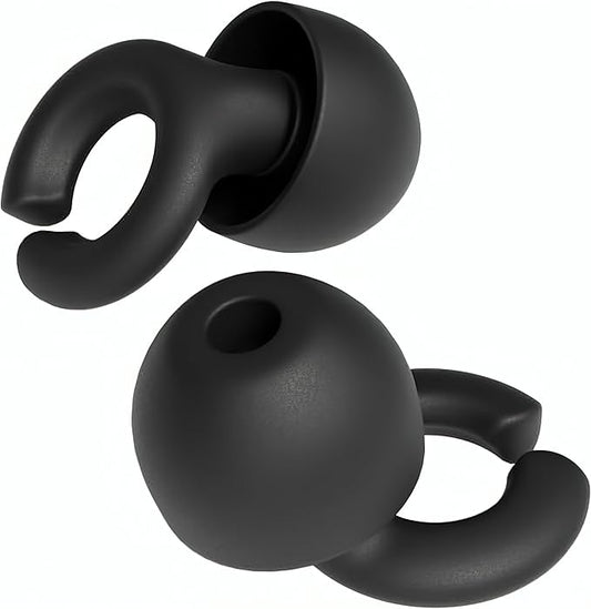 Hush Hoops Ear Plugs, Ultra-Soft Reusable Silicone Plugs with Horseshoe Shape for Comfort, Designed for Sleep and Sound Suppression, 17dB (NRR) Noise Reduction Rating, Black, 1 Pair with Travel Case