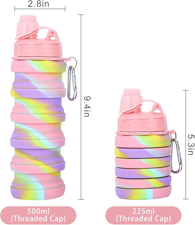 Collapsible Water Bottles Travel water bottle Sports Portable Sport Water Bottle Reusable Water Bottles comes with mountaineering Buckle 500ml silicone Water-proof camping water bottle